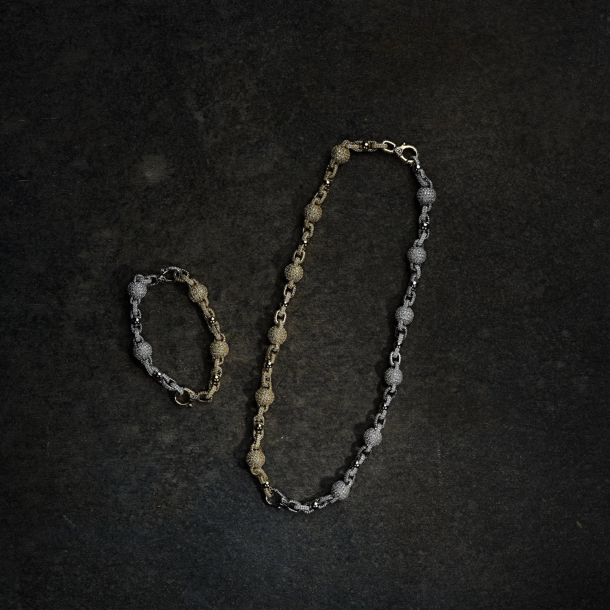 GLD X Bloody Osiris Dual Finish Ball Chain Bracelet in White and Yellow Gold