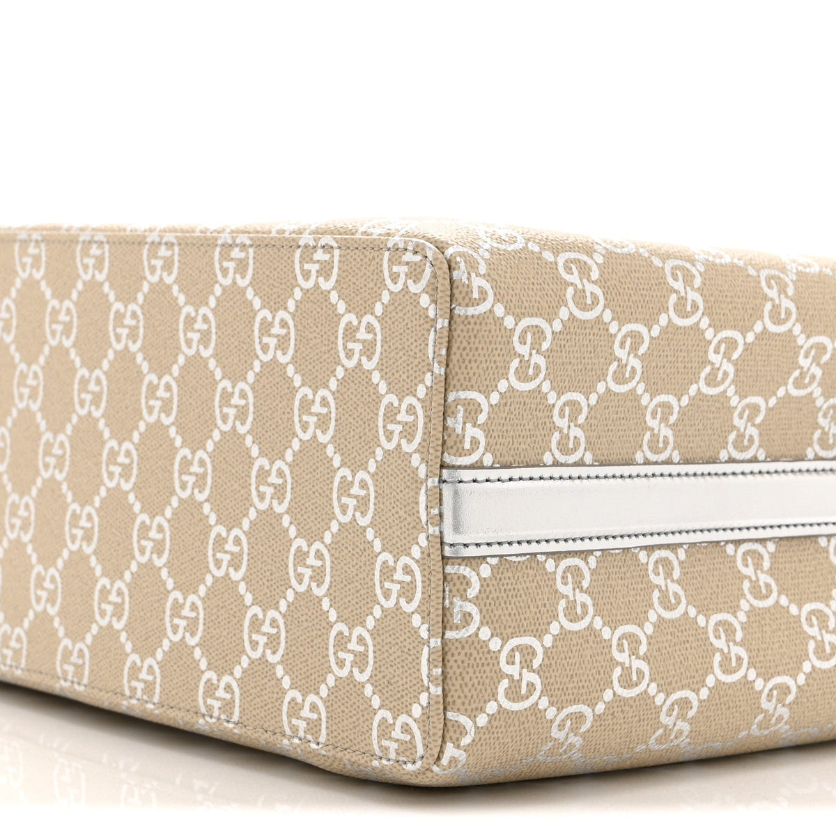 GG Supreme Monogram Emblem Medium Tote Bag Beige Silver