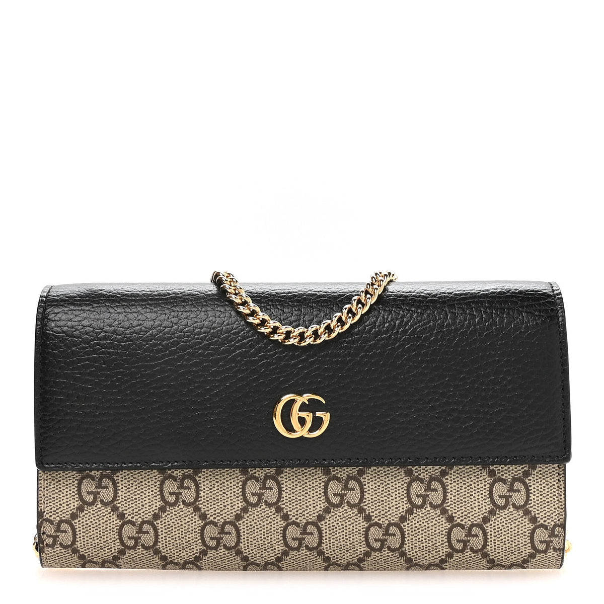 Dollar Calfskin GG Supreme Monogram Petite GG Marmont Wallet Chain Bag Black Beige Ebony