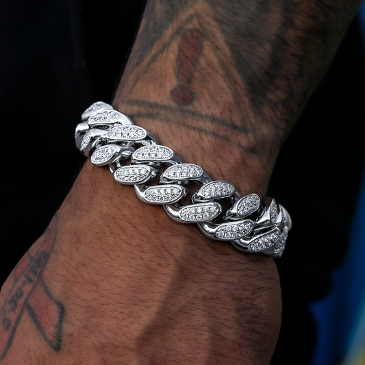 Diamond Cuban Link Bracelet in White Gold- 19mm