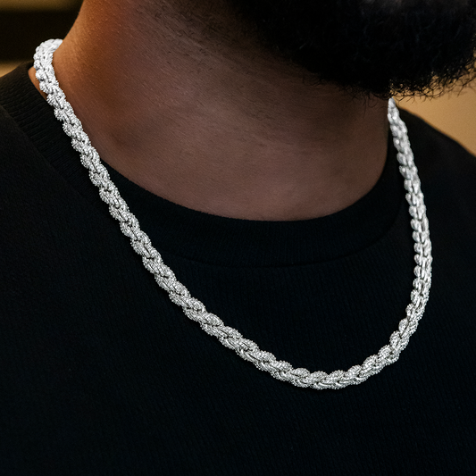 Diamond Rope Chain in White Gold- 8mm