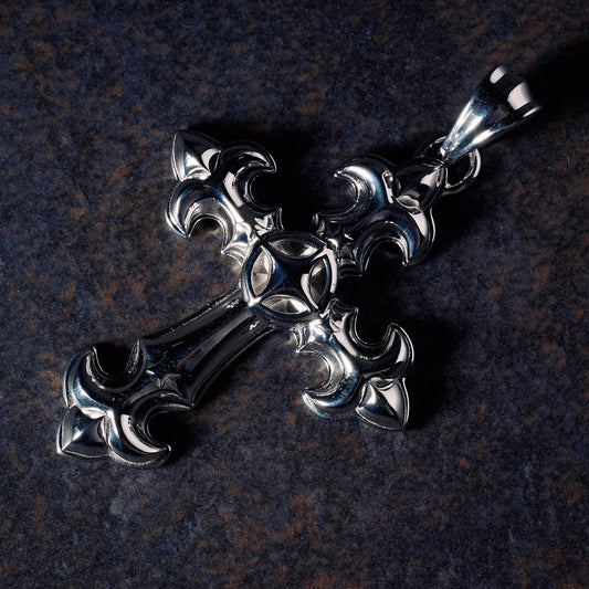 GLD X Bloody Osiris Large Cross Pendant in White Gold Vermeil