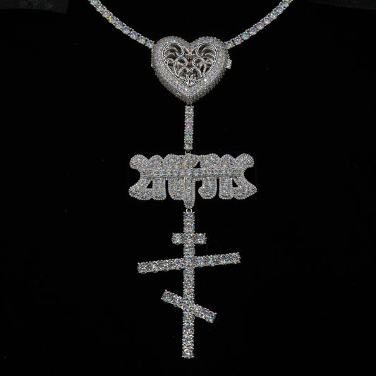 GLD X Bloody Osiris Iced Locket Rosary Chain in White Gold