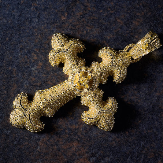 GLD X Bloody Osiris Large Iced Canary Cross Pendant in Yellow Gold Vermeil