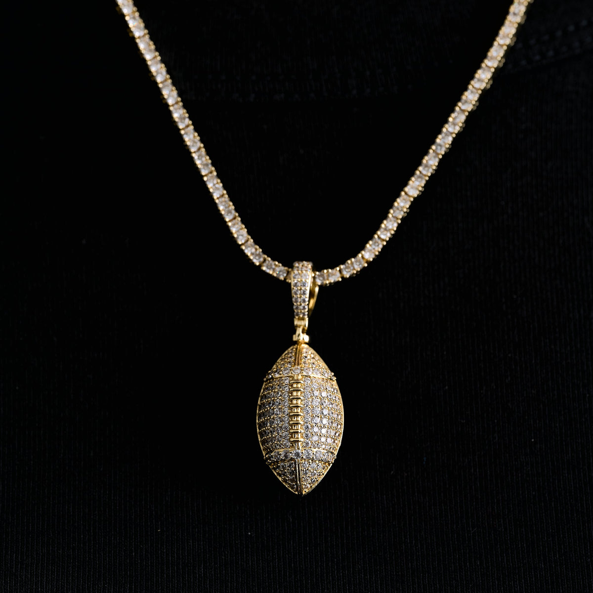 Iced Football Pendant in Yellow Gold