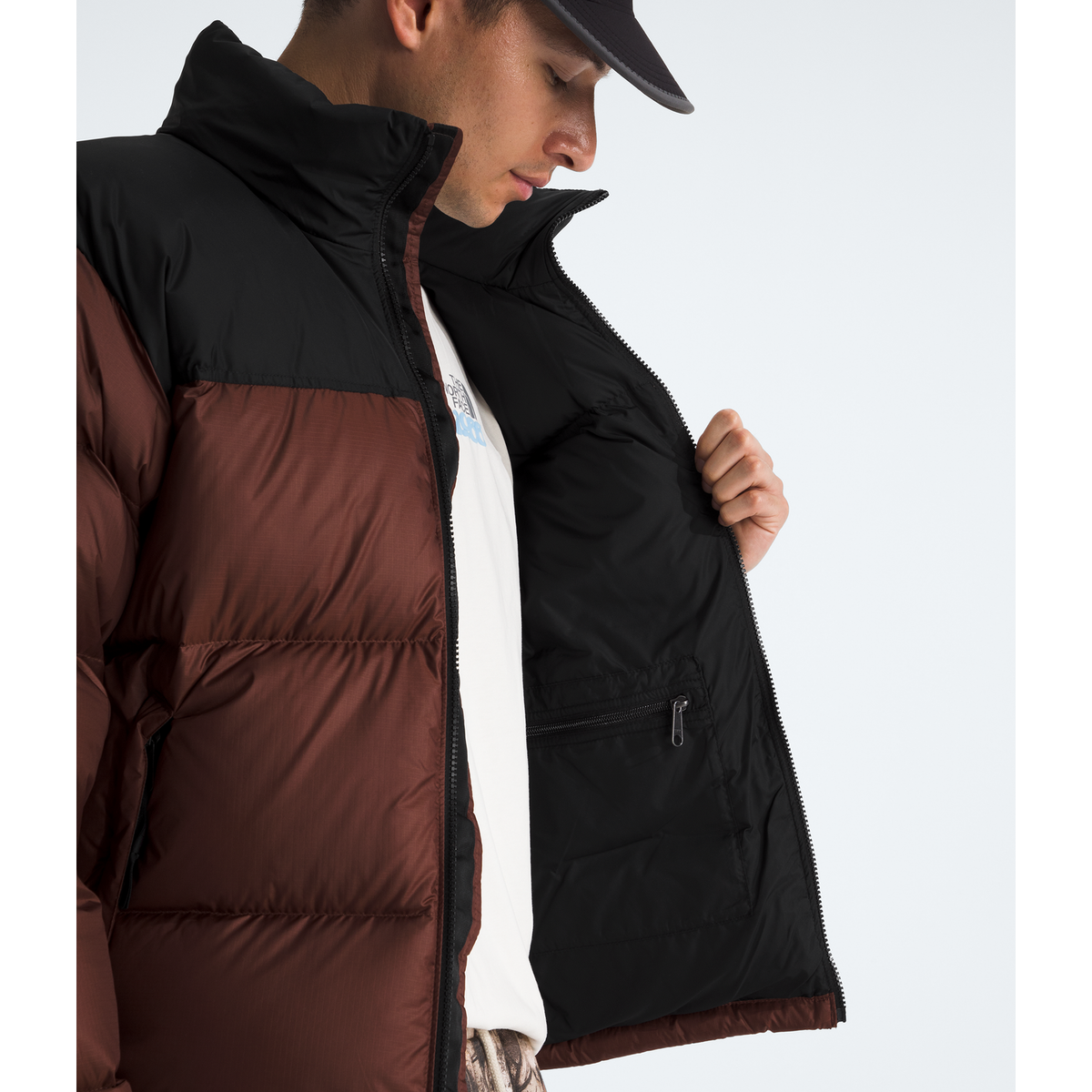 The North Face Men 996 Retro Nuptse Jacket in Ember Soil/TNF Black