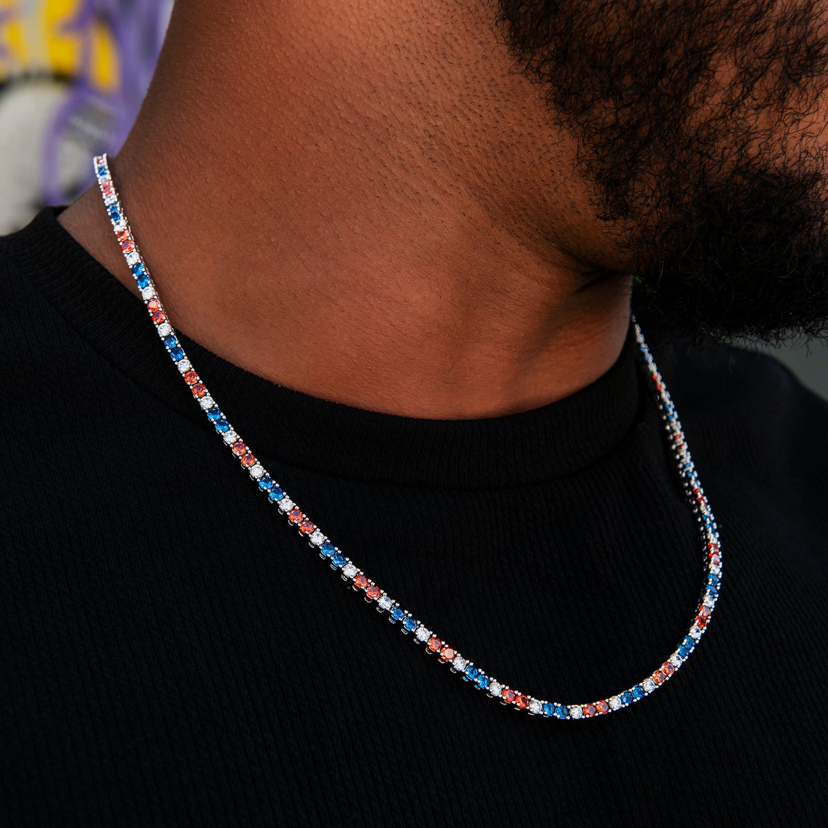 3MM Diamond Tennis Chain - Royal Blue Orange White