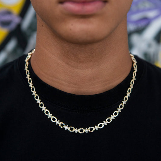 Iced Star Cable Link Chain - Yellow Gold