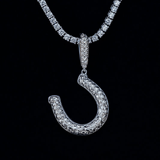 Simple Horseshoe Pendant in White Gold
