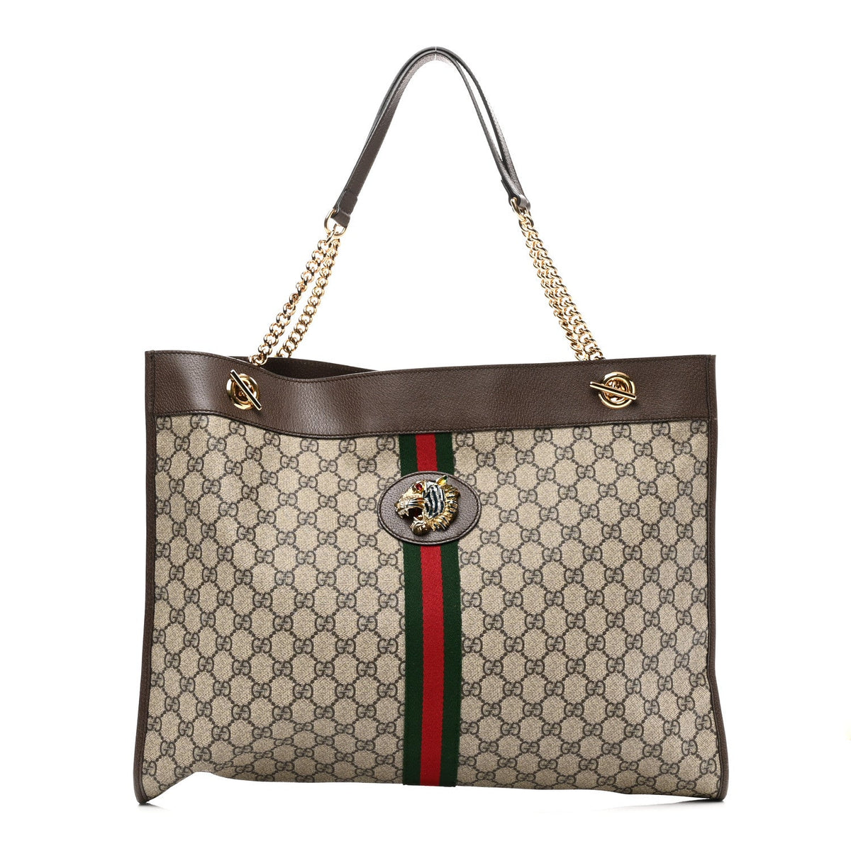 GG Supreme Monogram Large Rajah Chain Tote Beige New Acero