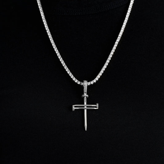 Nail Cross Pendant in White Gold